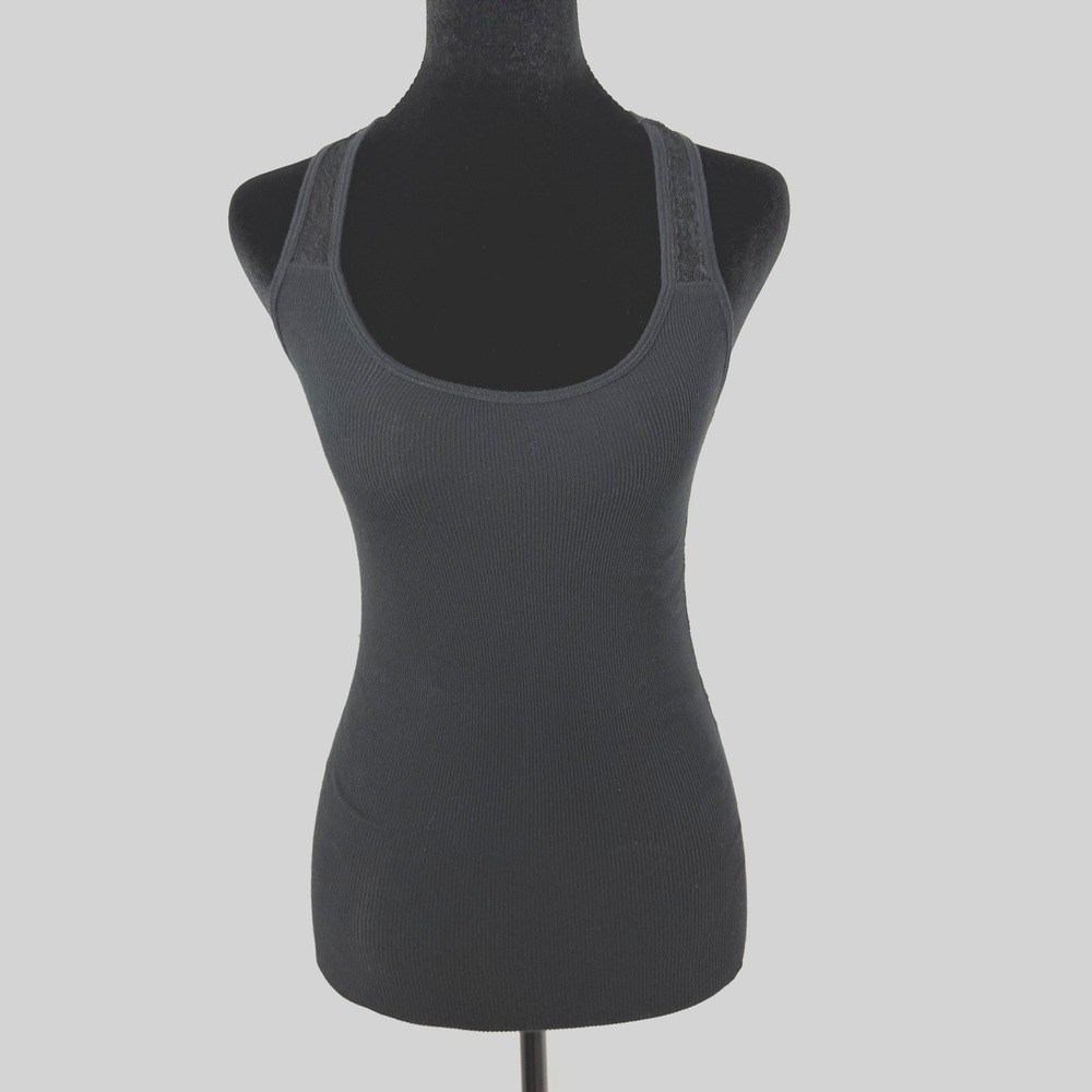 American Eagle Tank Top Ribbed Black Racer Back Lace Y2K Preppy Layers Grunge XS